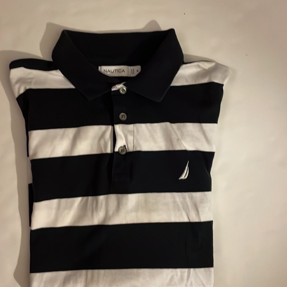 Náutica striped print (blue / white) polo shirt. Size M. Short sleeves, used - Picture 13 of 15